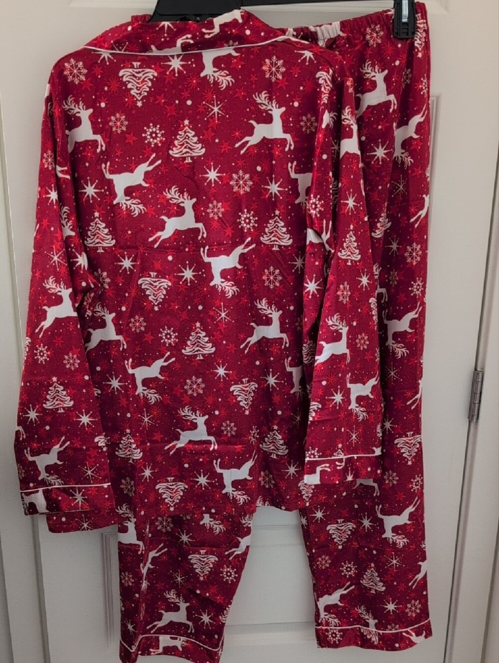 EKOUAER Satin Pajama Set Holiday Reindeer Red and White Button Down Size 2X - Picture 6 of 16